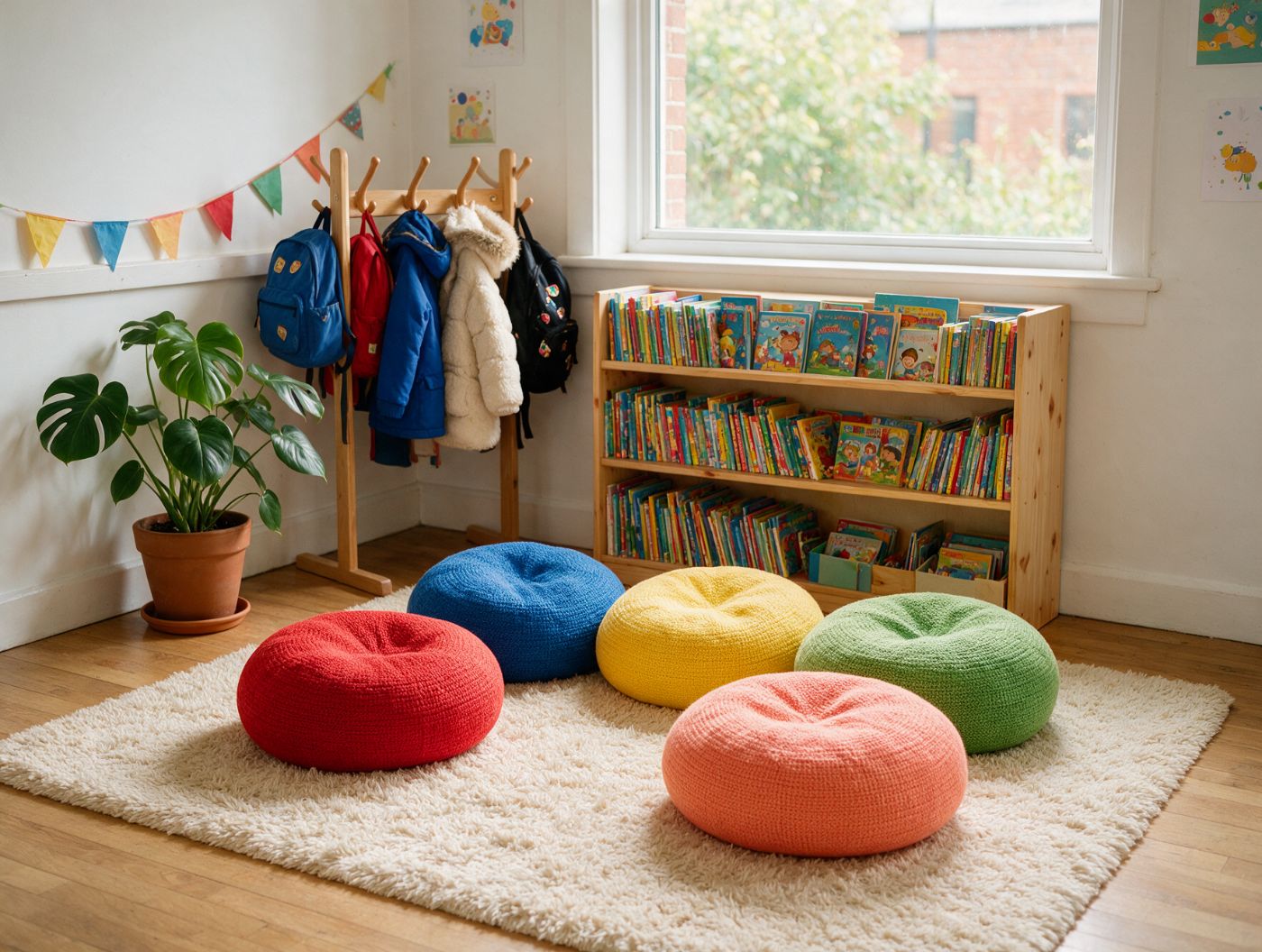 Reading corner with beanbags and books